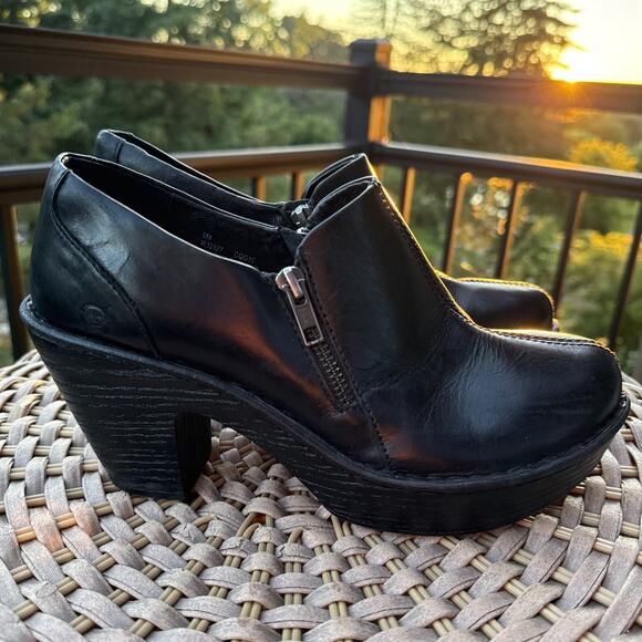 Born Booties Women’s 9 M Dollie Shoes Black Leather Platform Ankle Block Heels - Picture 1 of 16